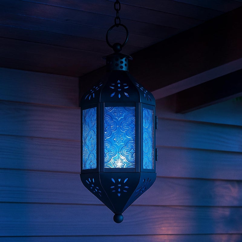 Vela Lanterns 11.5" Hanging Moroccan Decorative Candle Lantern Lamp â€“ Indoor/Outdoor Tea Light Candle Holder for Patio, Porch, Ramadan or Home Decor, Aqua Blue - Image 3
